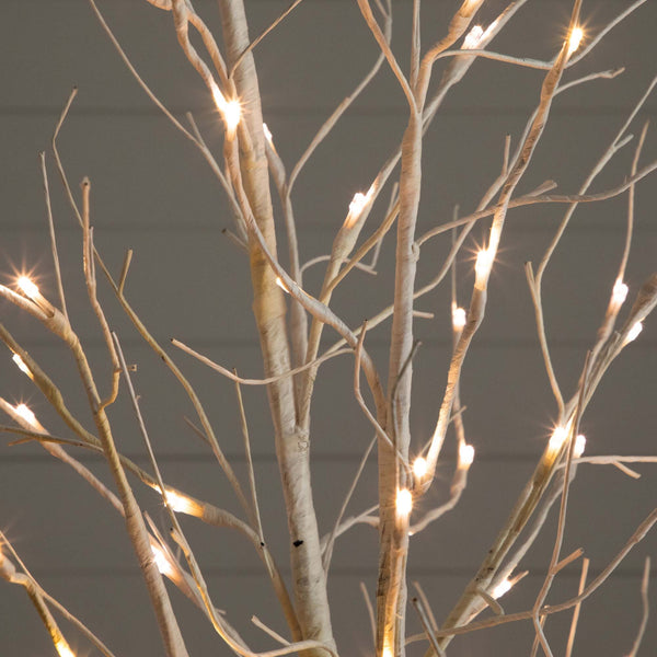 6’ Pre-Lit Artificial White Birch Tree with 90 White LED Lights