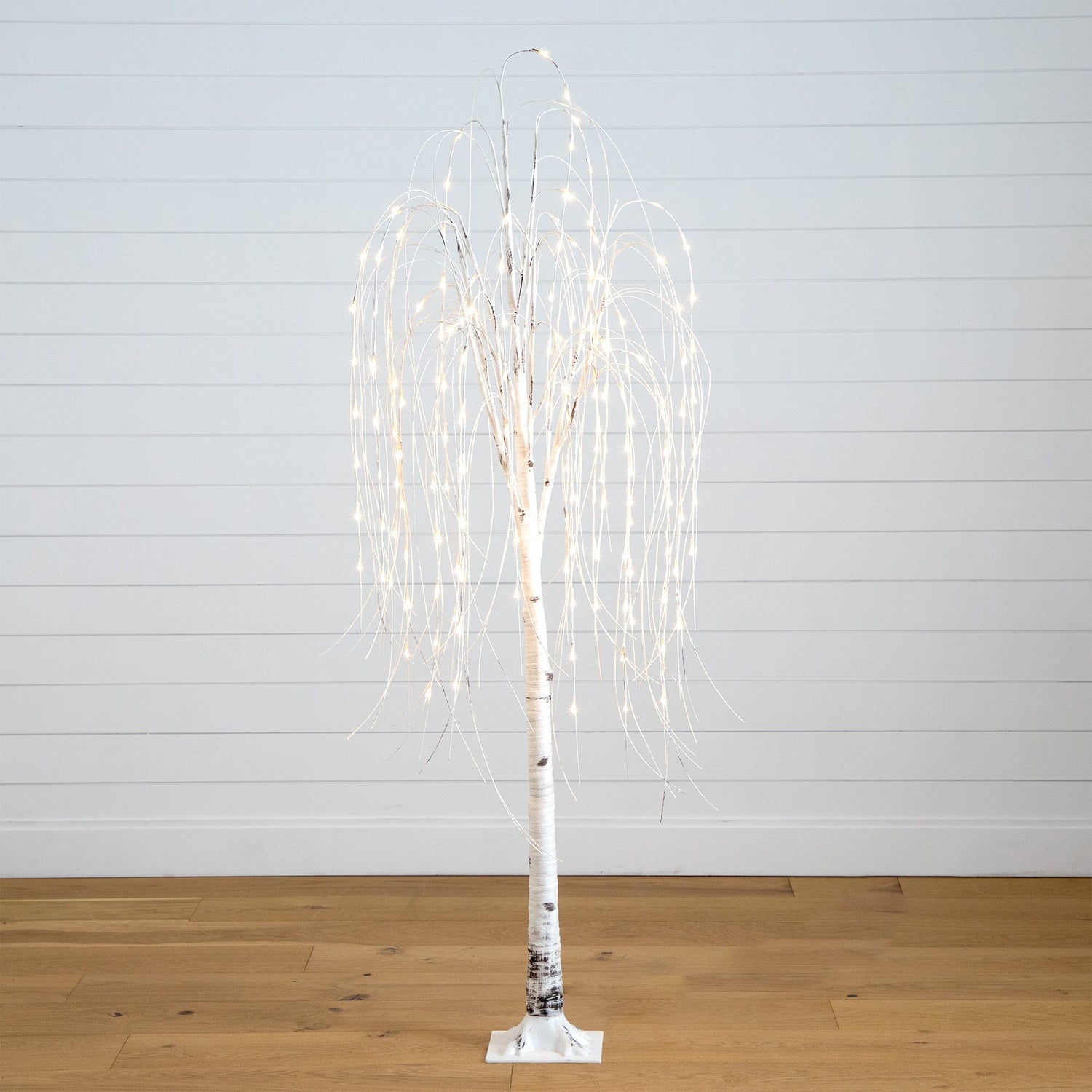 6’ Pre-Lit Artificial White Weeping Willow Tree with 160 Warm White LED Lights