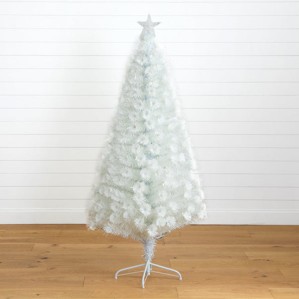 6' Pre-Lit Fiber Optic Artificial White Christmas Tree with Star Tree Topper