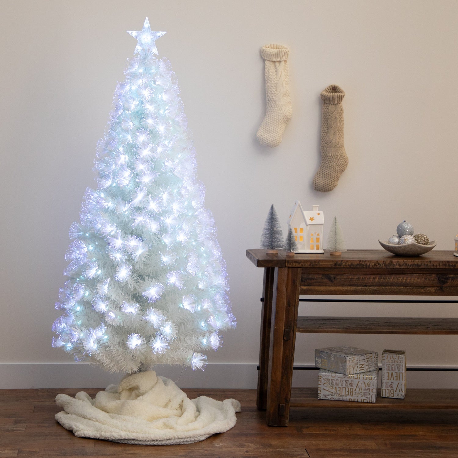 6' Pre-Lit Fiber Optic Artificial White Christmas Tree with Star Tree Topper