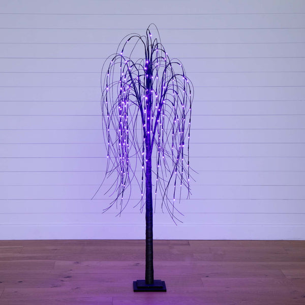 6’ Pre-Lit Halloween Black Willow Artificial Fall Tree with 160 Orange & Purple LED Lights