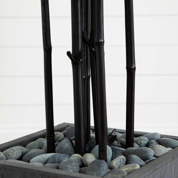 61” Bamboo Artificial Tree with Black Trunks in Slate Planter (Indoor/Outdoor)