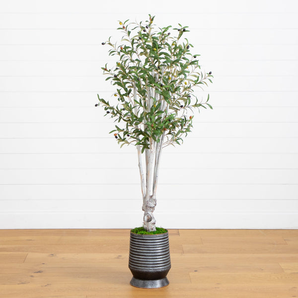 62” Olive Artificial Tree in Ribbed Metal Planter