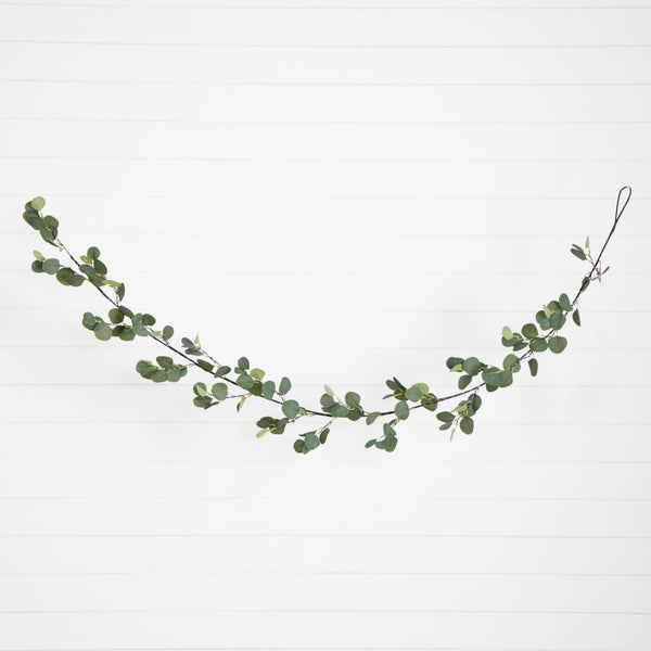 6.5’ Lighted Artificial Eucalyptus Garland with 100 Warm White LED Lights