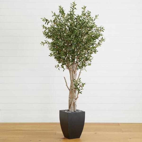 6.5’ Olive Artificial Tree in Black Planter