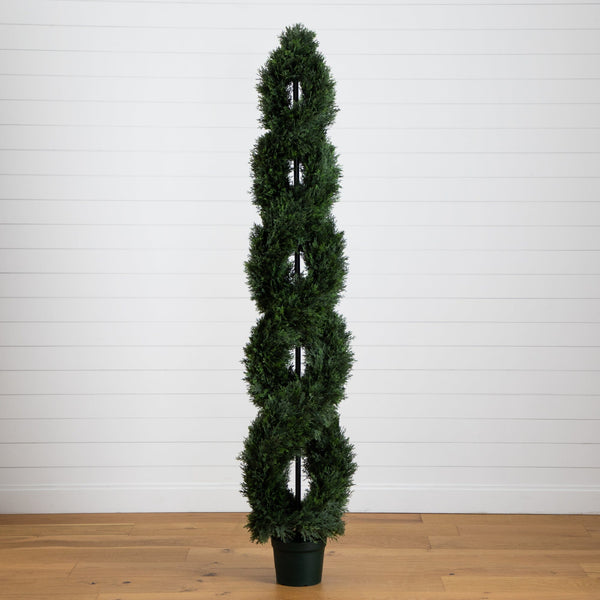 7' Double Pond Cypress Spiral Topiary UV Resistant (Indoor/Outdoor)