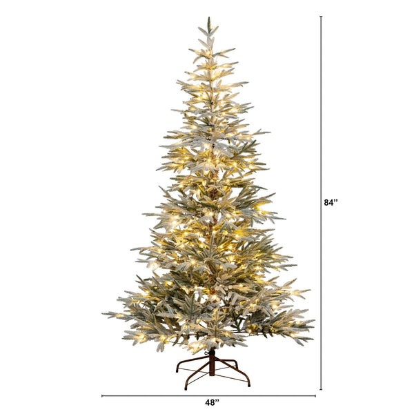 7’ Pre-Lit Artificial Flocked Woodland Fir Christmas Tree with 200 Warm White LED Lights