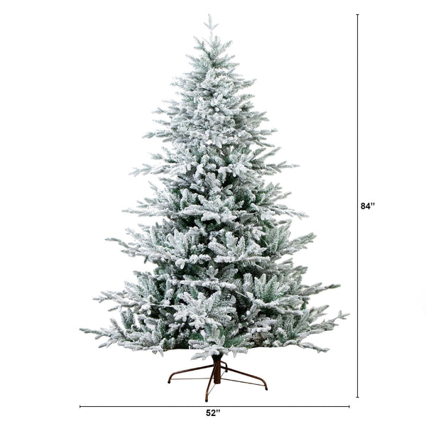 7' Pre-Lit Artificial Fraser Fir Flocked Christmas Tree with Instant Connect Technology and 400 Warm White LED Lights