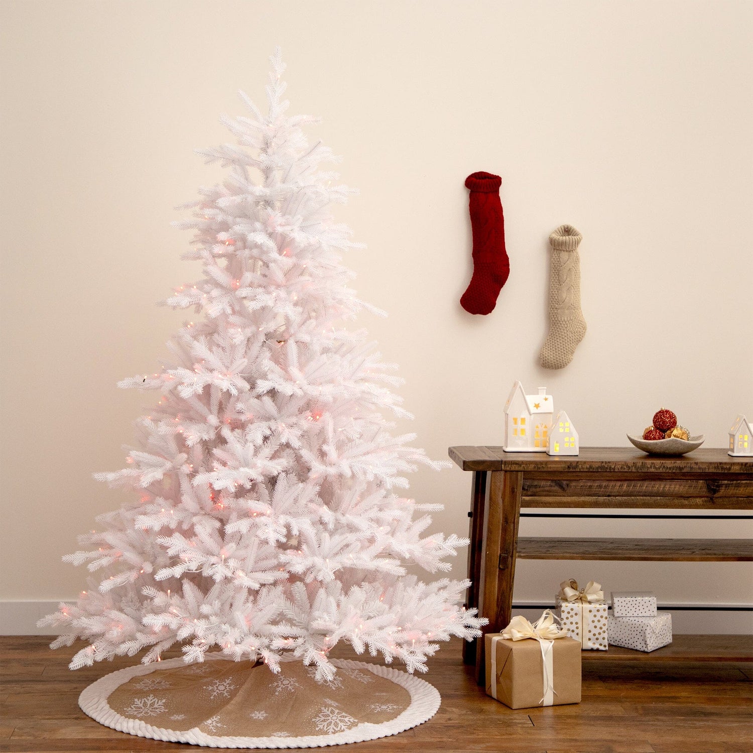 7’ Pre-Lit Artificial White California Spruce Christmas Tree with 440 Color Changing LED Lights