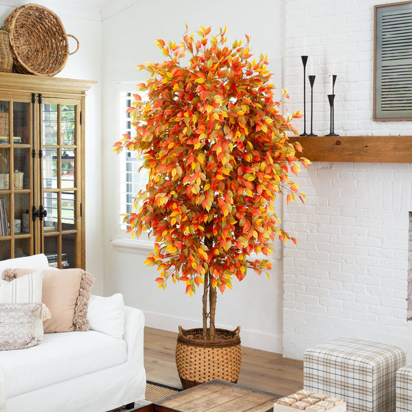 8’ Autumn Ficus Artificial Fall Tree