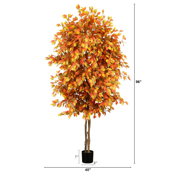 8’ Autumn Ficus Artificial Fall Tree