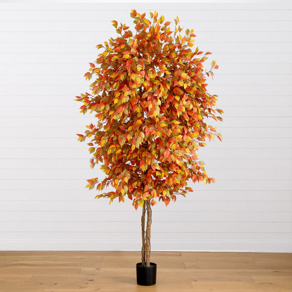 8’ Autumn Ficus Artificial Fall Tree