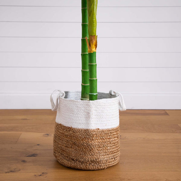 8’ Golden Cane Artificial Palm Tree in Handmade Natural Cotton Planter