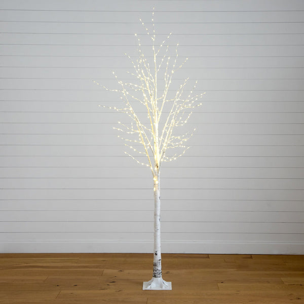 8’ Pre-Lit Artificial White Birch Tree with 500 Warm White LED Lights