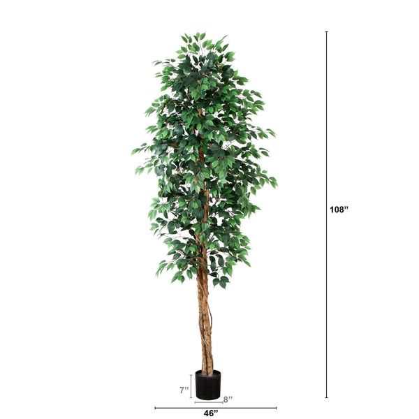 9’ Artificial Ficus Tree with Natural Trunk