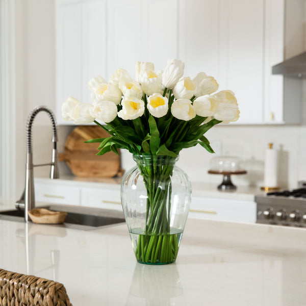 Signature Collection 24” Tulip Artificial Arrangement in Glass Vase