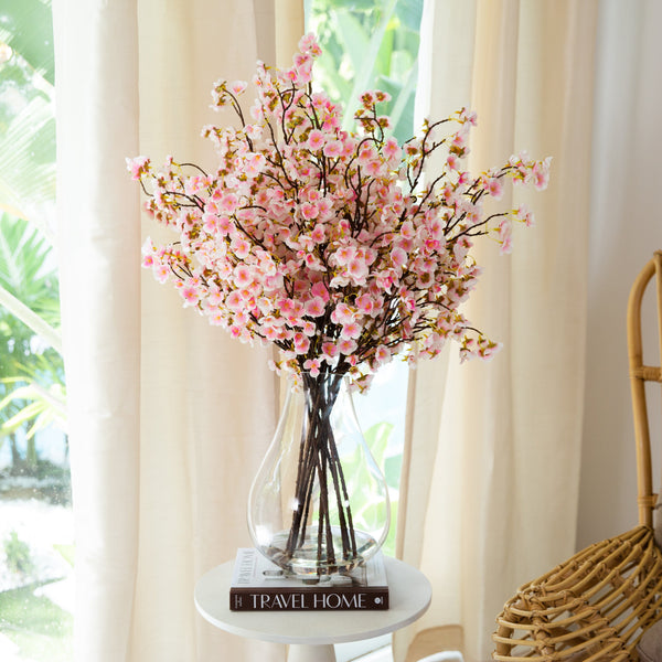 Signature Collection 27” Giant Cherry Blossom Artificial Arrangement in Glass Vase