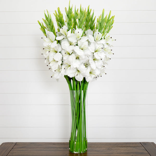 Signature Collection 44” Gladiola Artificial Arrangement in Glass Vase