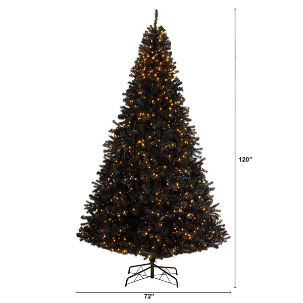 10’ Black Artificial Christmas Tree with 950 Clear LED Lights and 3056 Tips