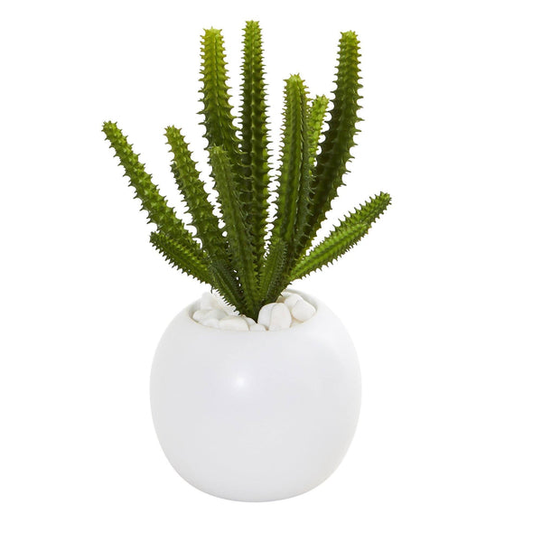 10” Cactus Succulent Artificial Plant in White Vase (Set of 3)