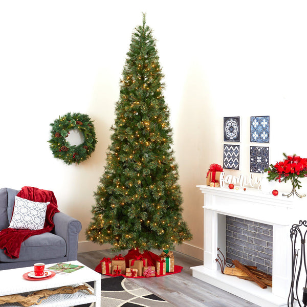 10' Cashmere Slim Artificial Christmas Tree with 750 Warm White Lights and 1908 Bendable Branches