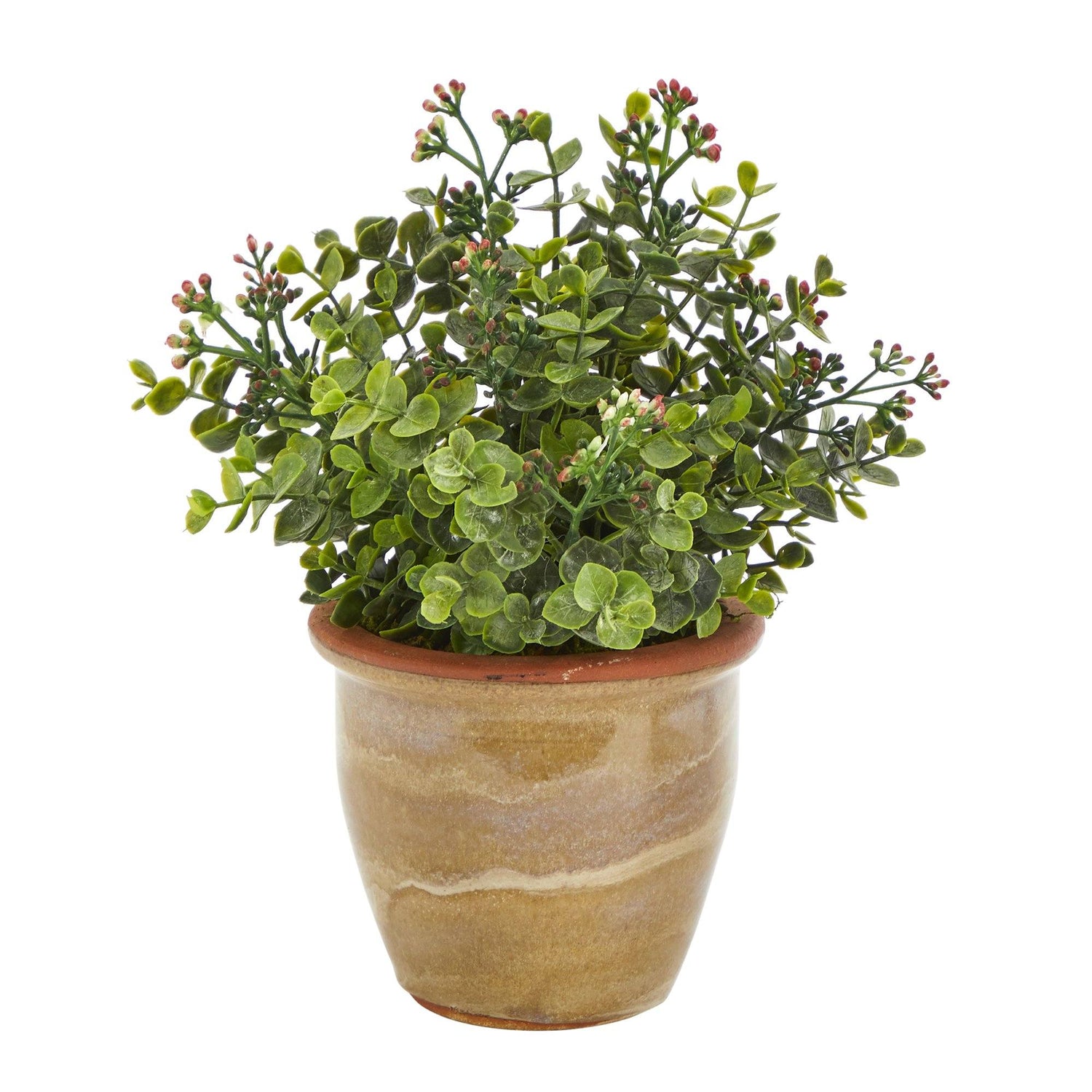 10” Eucalyptus and Sedum Succulent Artificial Plant in Ceramic Planter