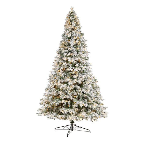 10' Flocked Vermont Mixed Pine Christmas Tree with 800 LED Lights and 2200 Bendable Branches