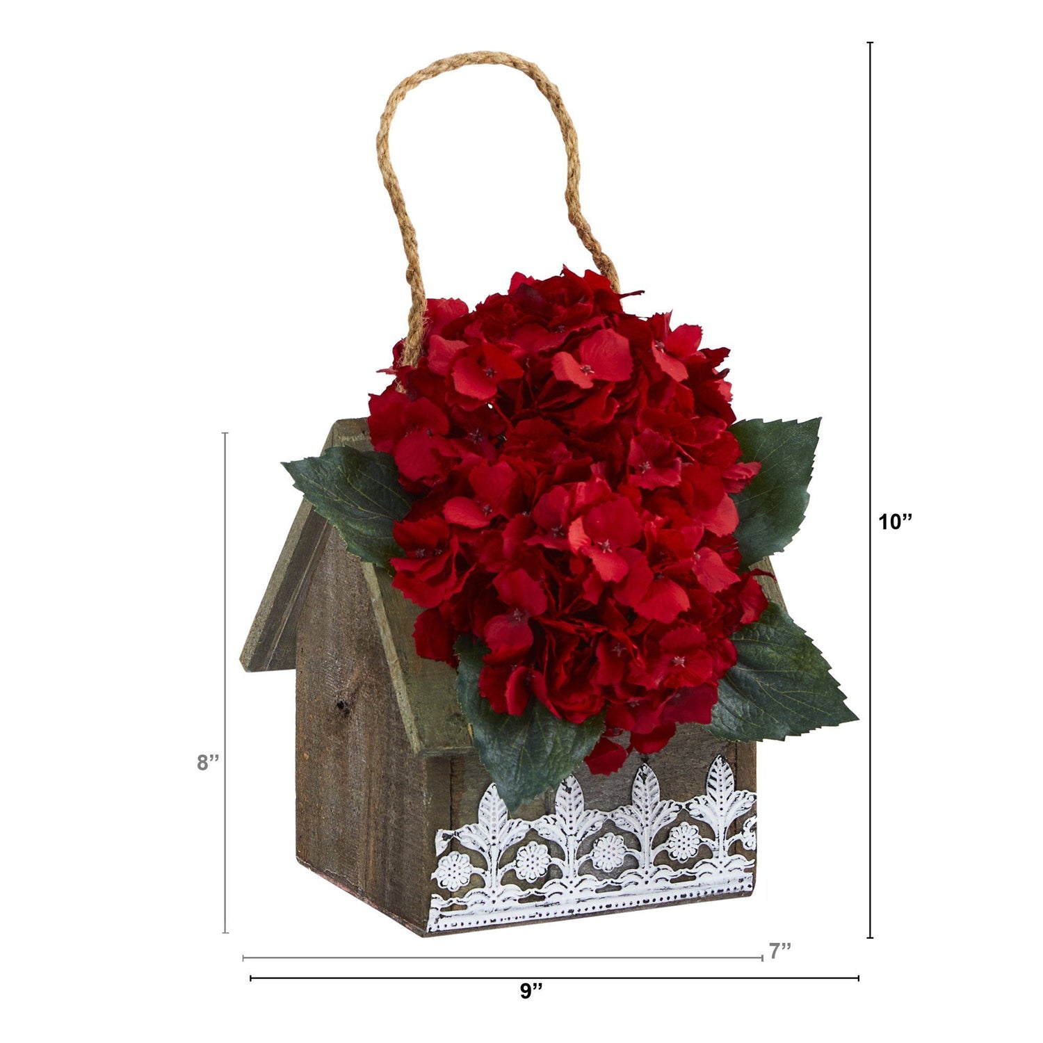 10” Hydrangea Artificial Arrangement in Hanging Floral Design House Planter