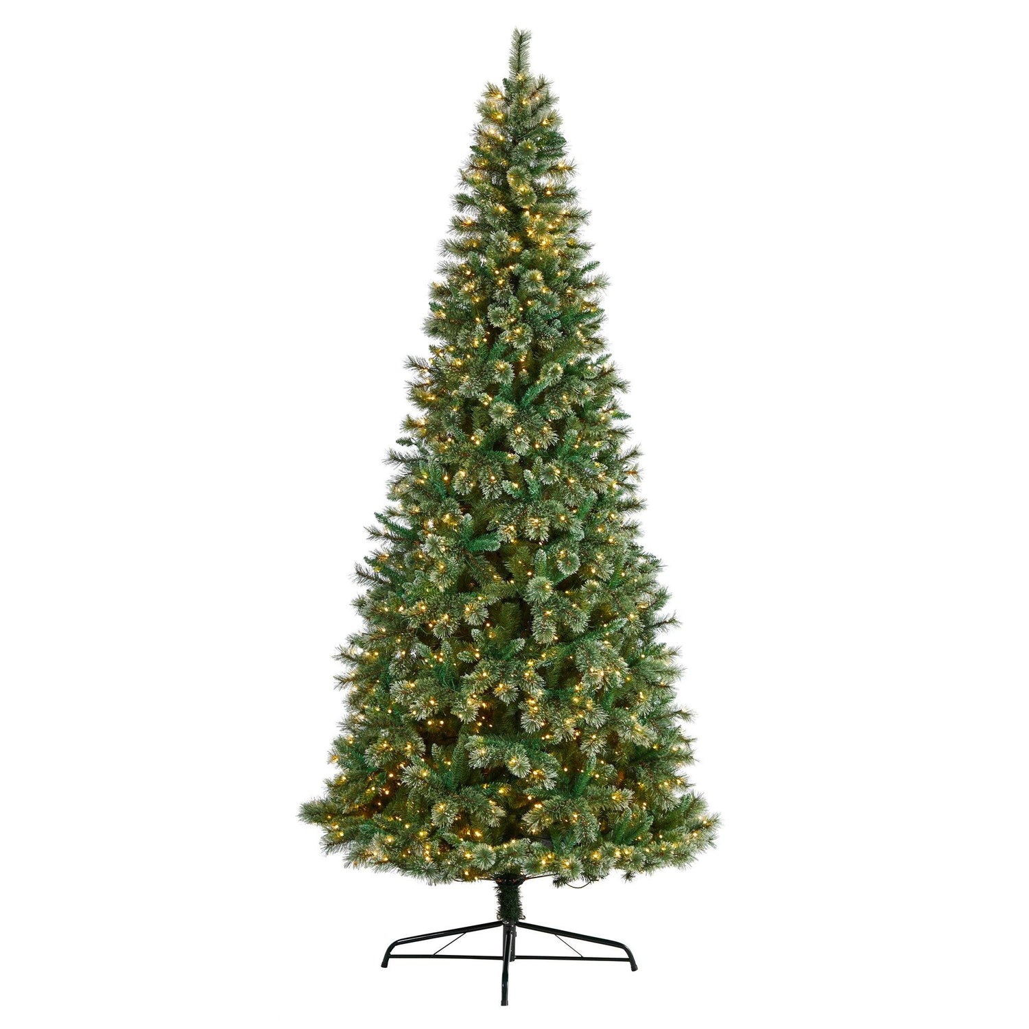 10’ Wisconsin Slim Snow Tip Pine Artificial Christmas Tree with 1050 Clear LED Lights