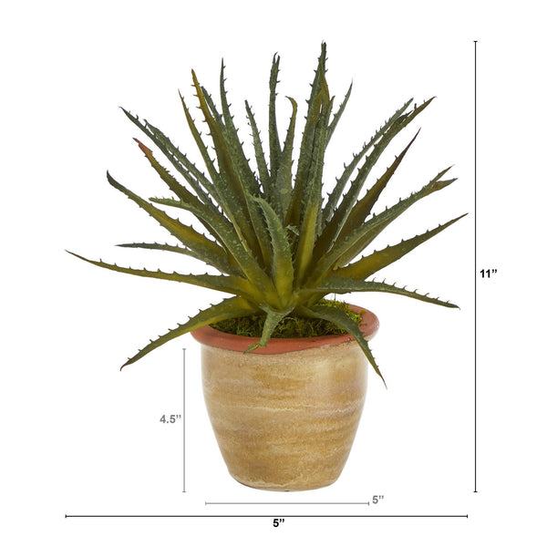 11” Aloe Artificial Plant in Ceramic Planter