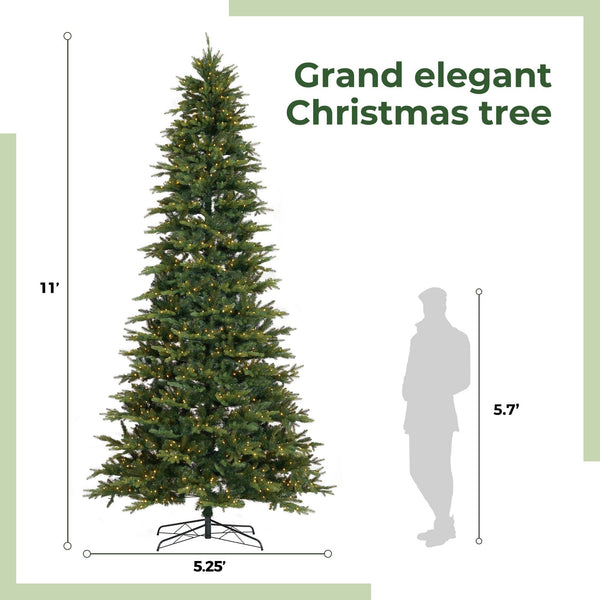 11’ Belgium Fir “Natural Look” Artificial Christmas Tree with 1250 Clear LED Lights and 4222 Bendable Branches