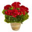 11” Geranium Artificial Plant in Ceramic Planter UV Resistant (Indoor/Outdoor)