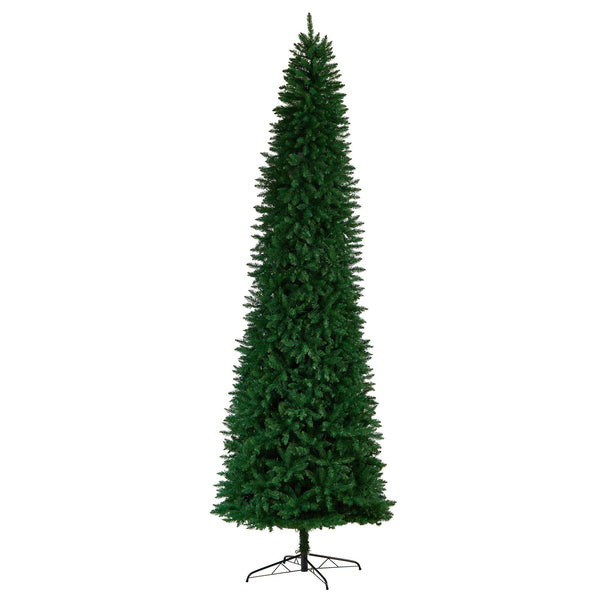 11’ Slim Green Mountain Pine Christmas Tree with 950 Clear LED Lights and 2836 Bendable Branches