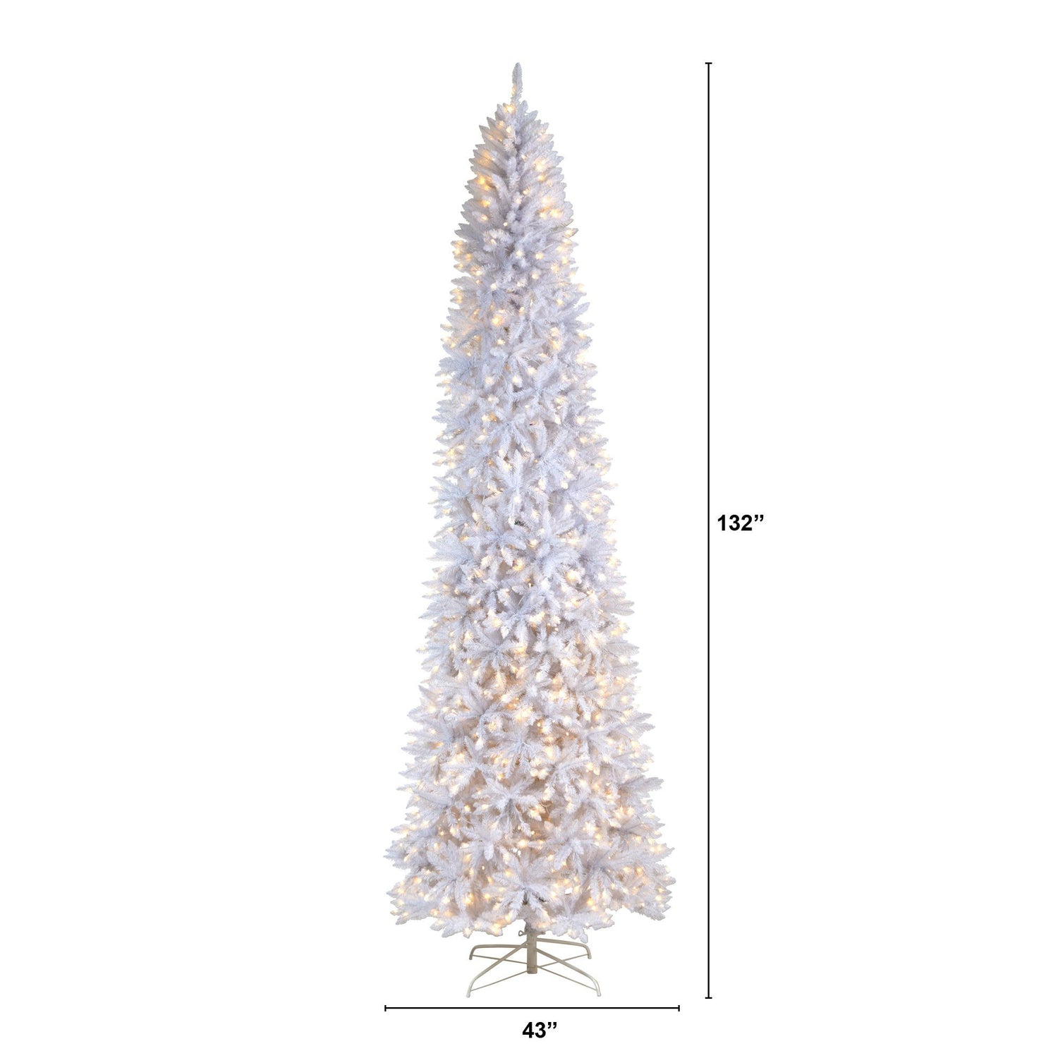 11’ Slim White Artificial Christmas Tree with 950 Warm White LED Lights and 2836 Bendable Branches