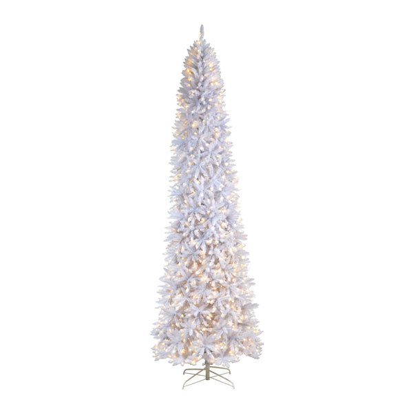 11’ Slim White Artificial Christmas Tree with 950 Warm White LED Lights and 2836 Bendable Branches