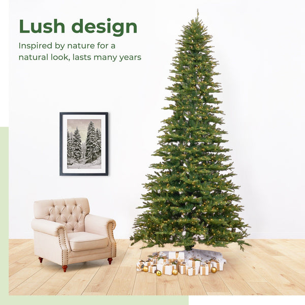 12’ Belgium Fir “Natural Look” Artificial Christmas Tree with 1500 Clear LED Lights and 4962 Bendable Branches