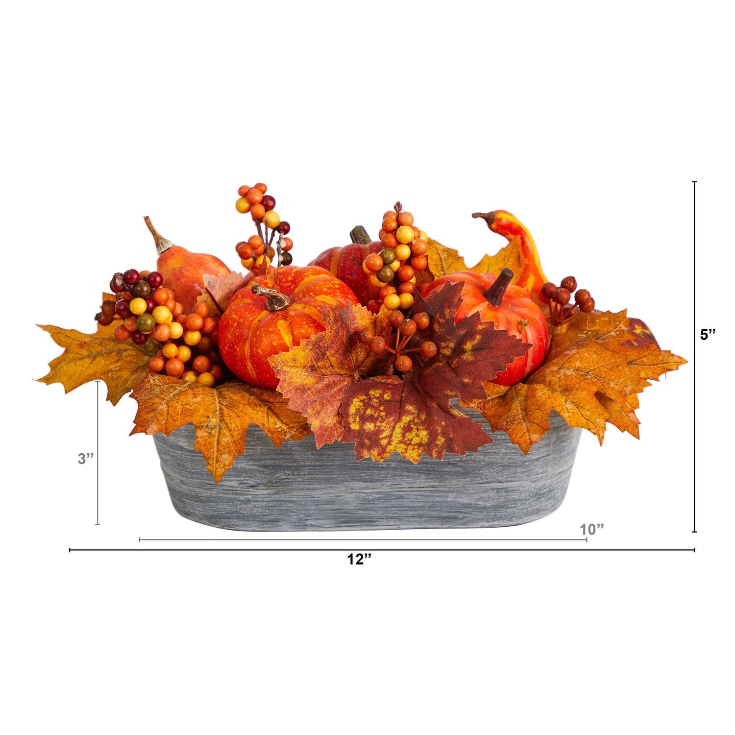 12” Fall Pumpkin and Berries Autumn Harvest Artificial Arrangement in Washed Vase