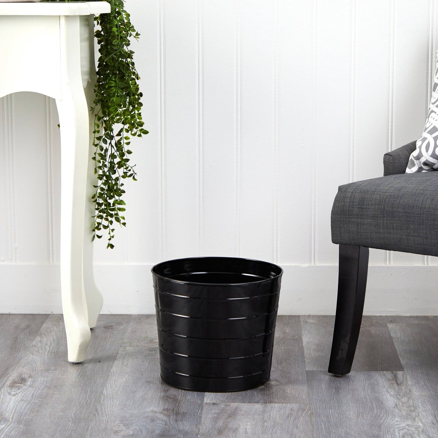 12” Farmhouse Black Metal Ribbed Planter