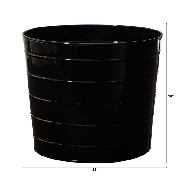 12” Farmhouse Black Metal Ribbed Planter