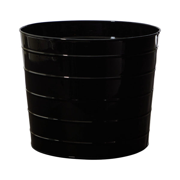 12” Farmhouse Black Metal Ribbed Planter