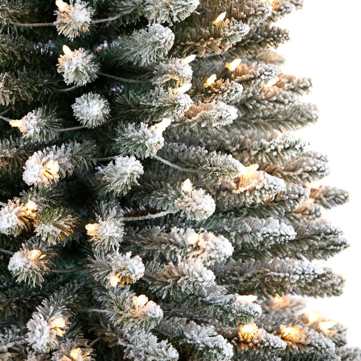 12’ Flocked Pencil Artificial Christmas Tree with 1000 Clear Lights and 1819 Bendable Branches