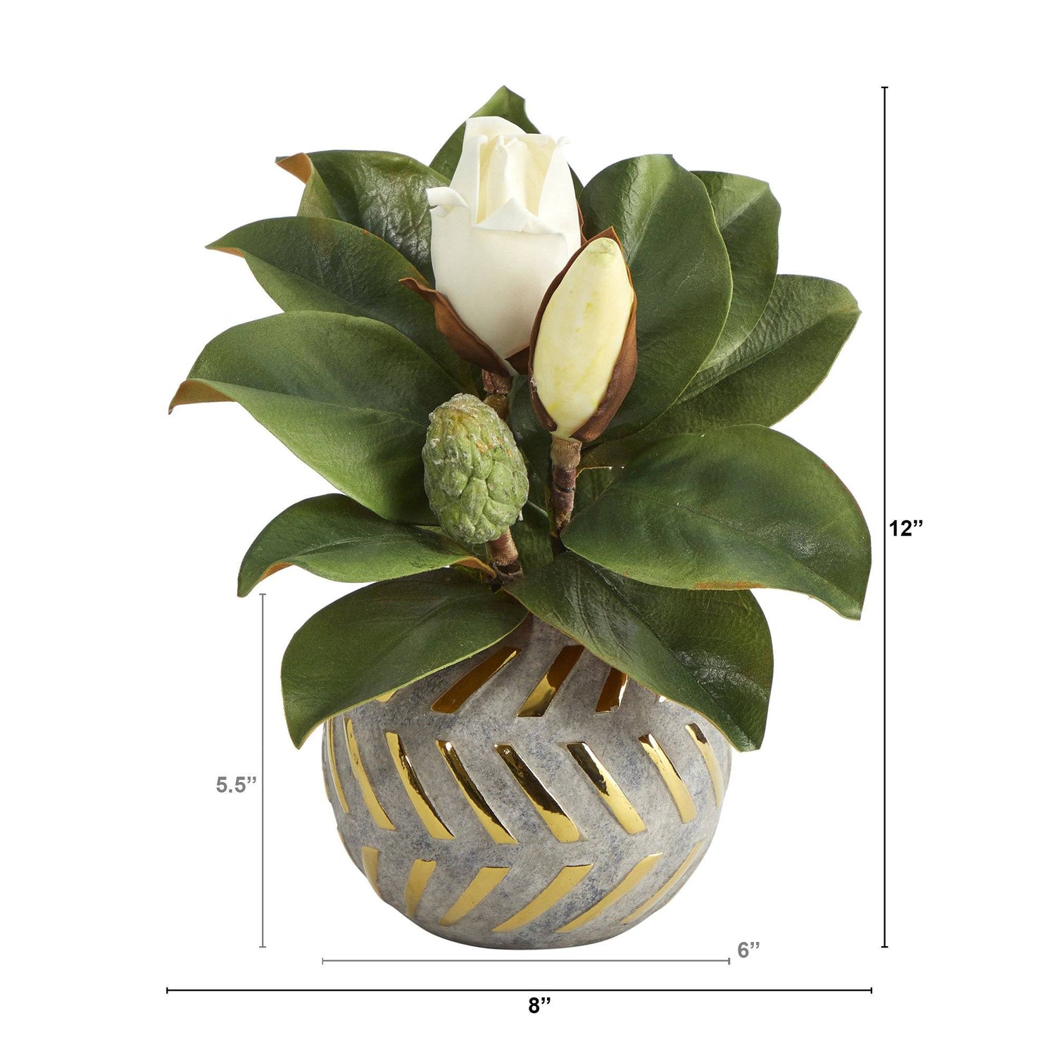 12” Magnolia Artificial Plant in Planter with Gold Trimming