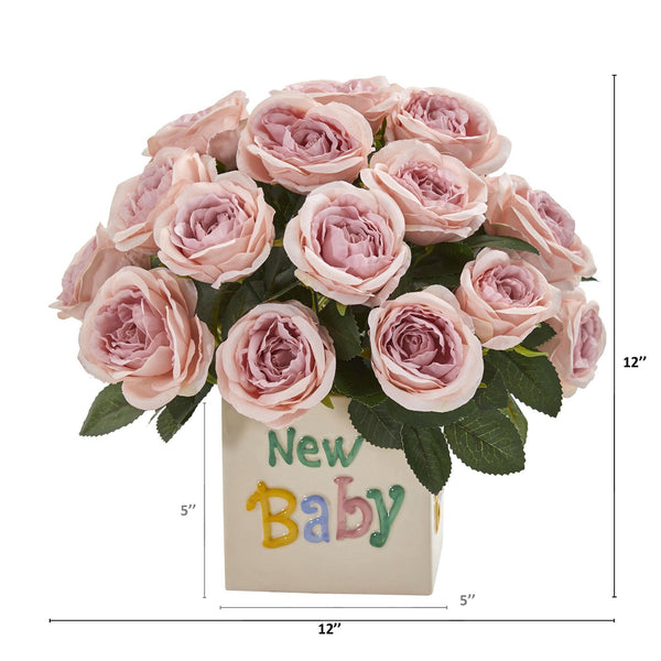 12” Rose Artificial Arrangement “New Baby” Vase