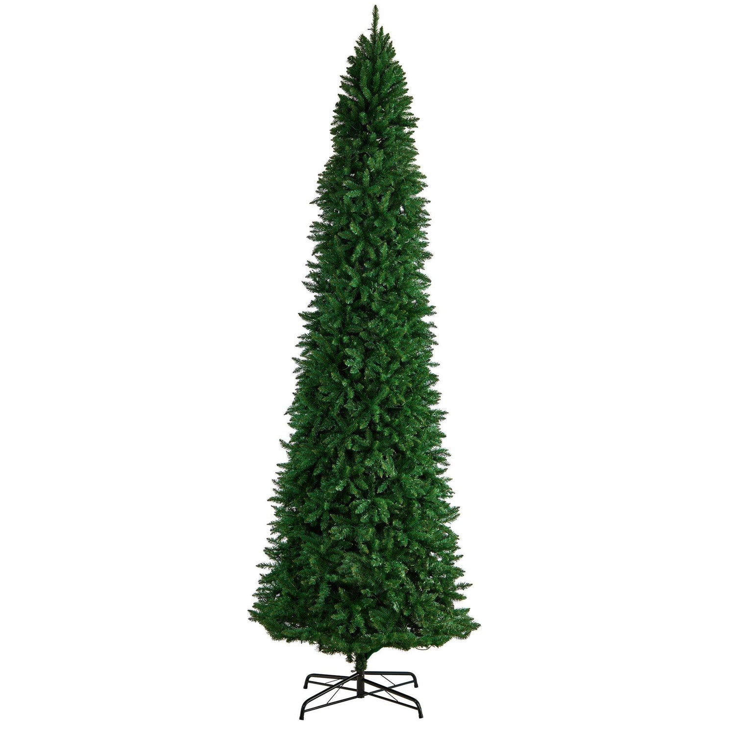 12’ Slim Green Mountain Pine Artificial Christmas Tree with 1100 Clear LED Lights and 3235 Tips