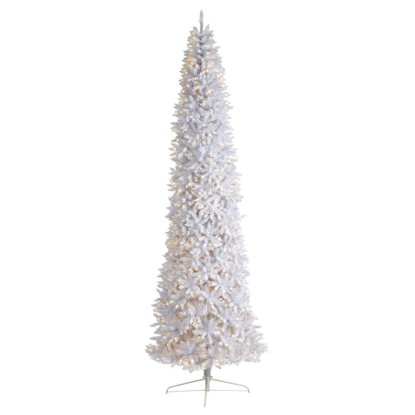 12’ Slim White Artificial Christmas Tree with 1100 Warm White LED Lights and 3235 Bendable Branches