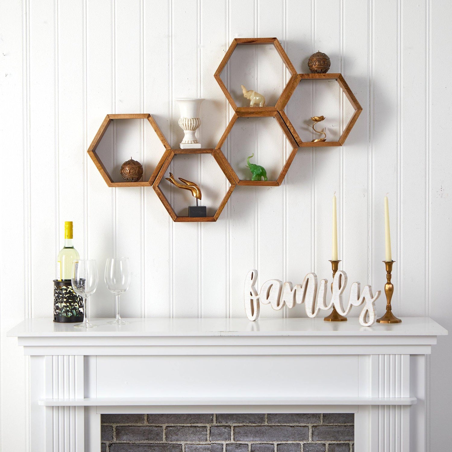 12” Wooden Hexagon Floating Honeycomb Shelve (Set of 5)