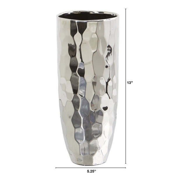 13” Designer Silver Cylinder Vase