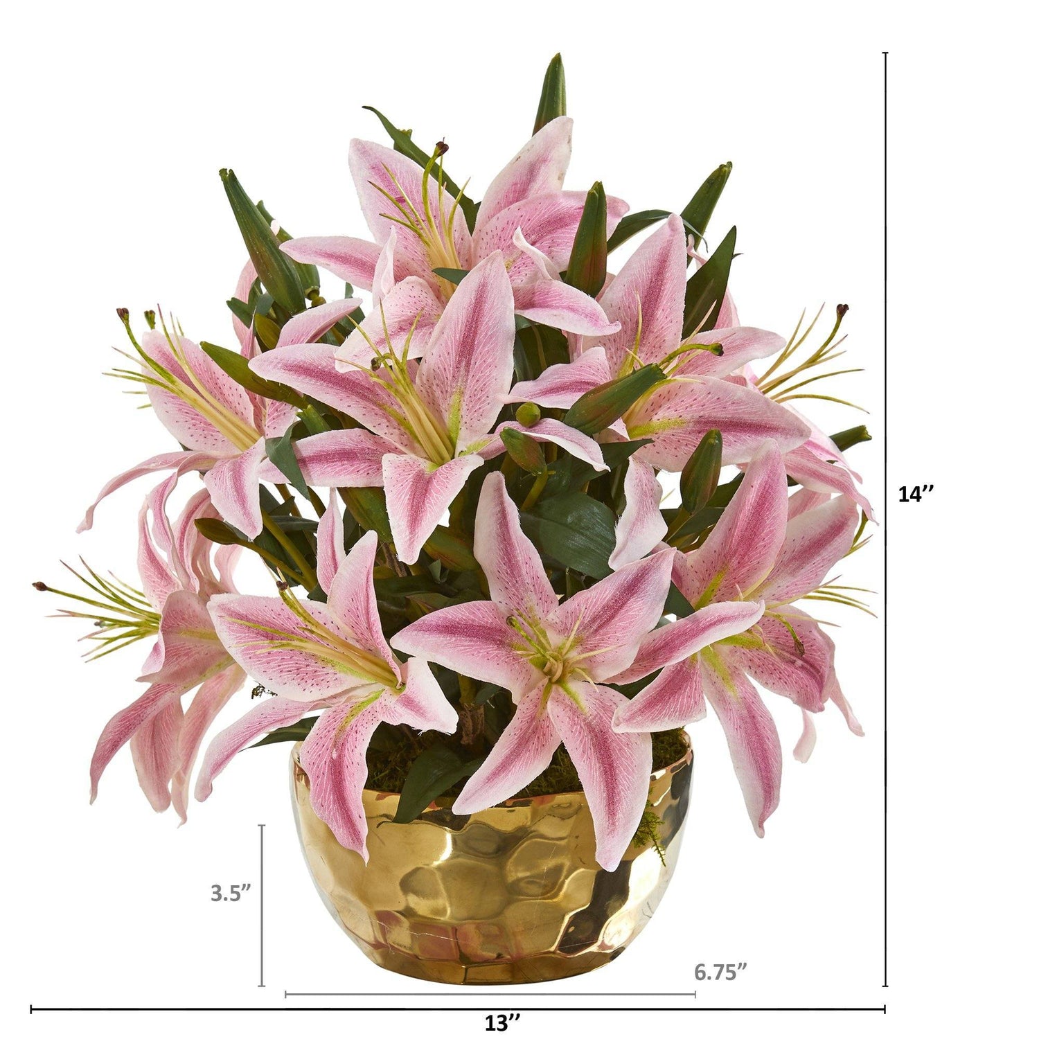 14” Lily Artificial Arrangement in Gold Vase