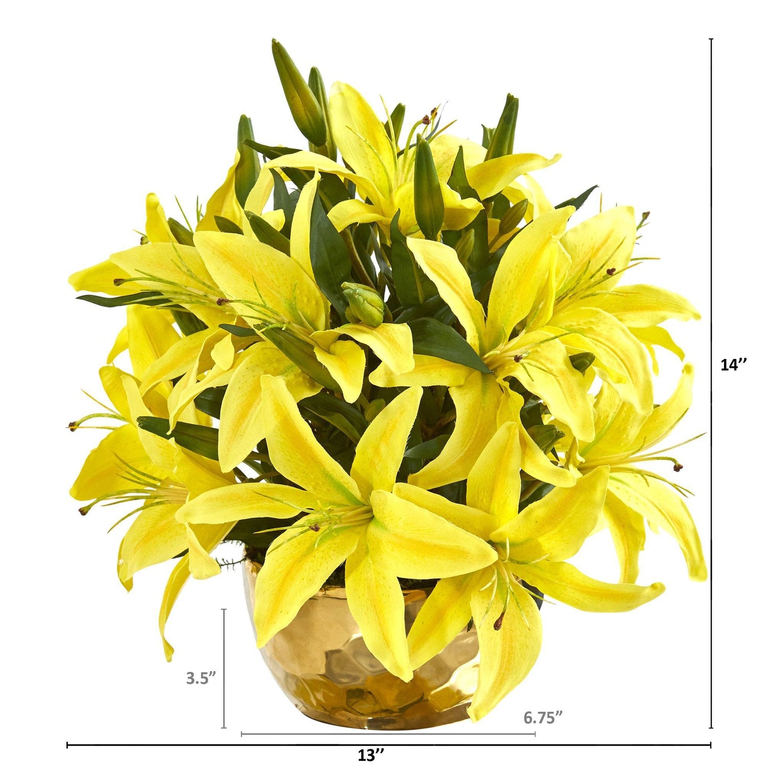 14” Lily Artificial Arrangement in Gold Vase