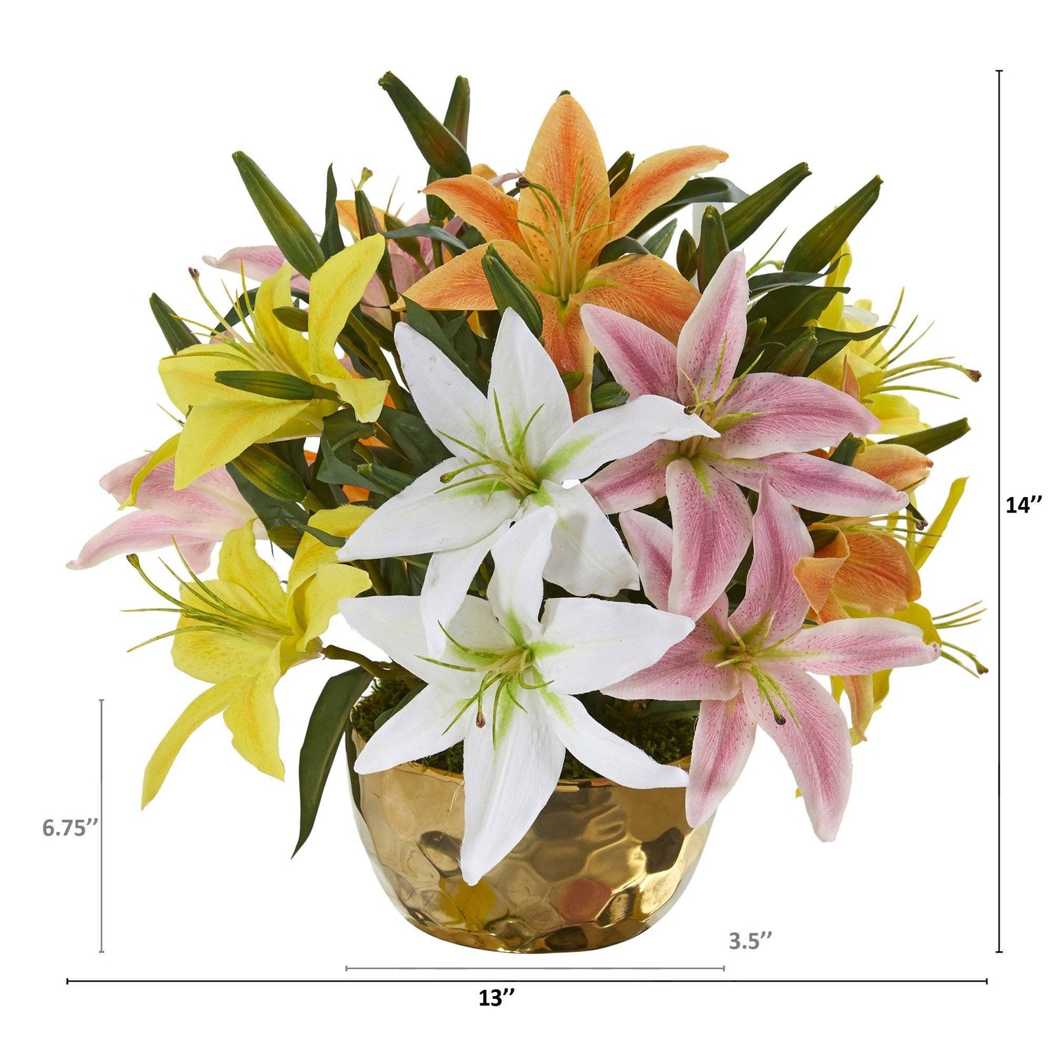 14” Lily Artificial Arrangement in Gold Vase